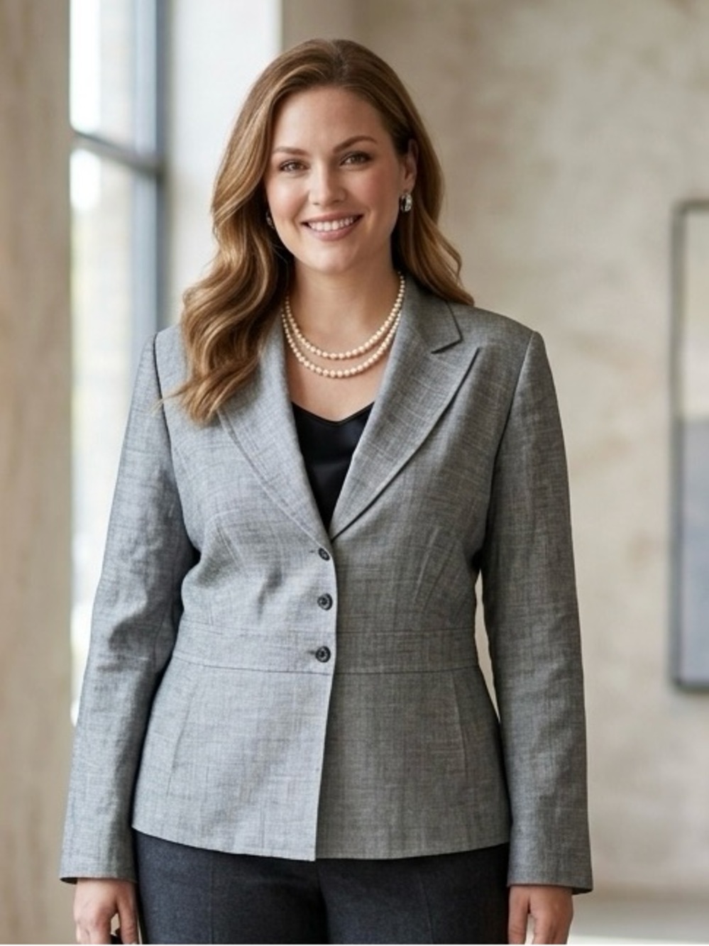 Tahari Arthur S. Levine Women Gray Blazer 14P Wool Blend Jacket Office Business